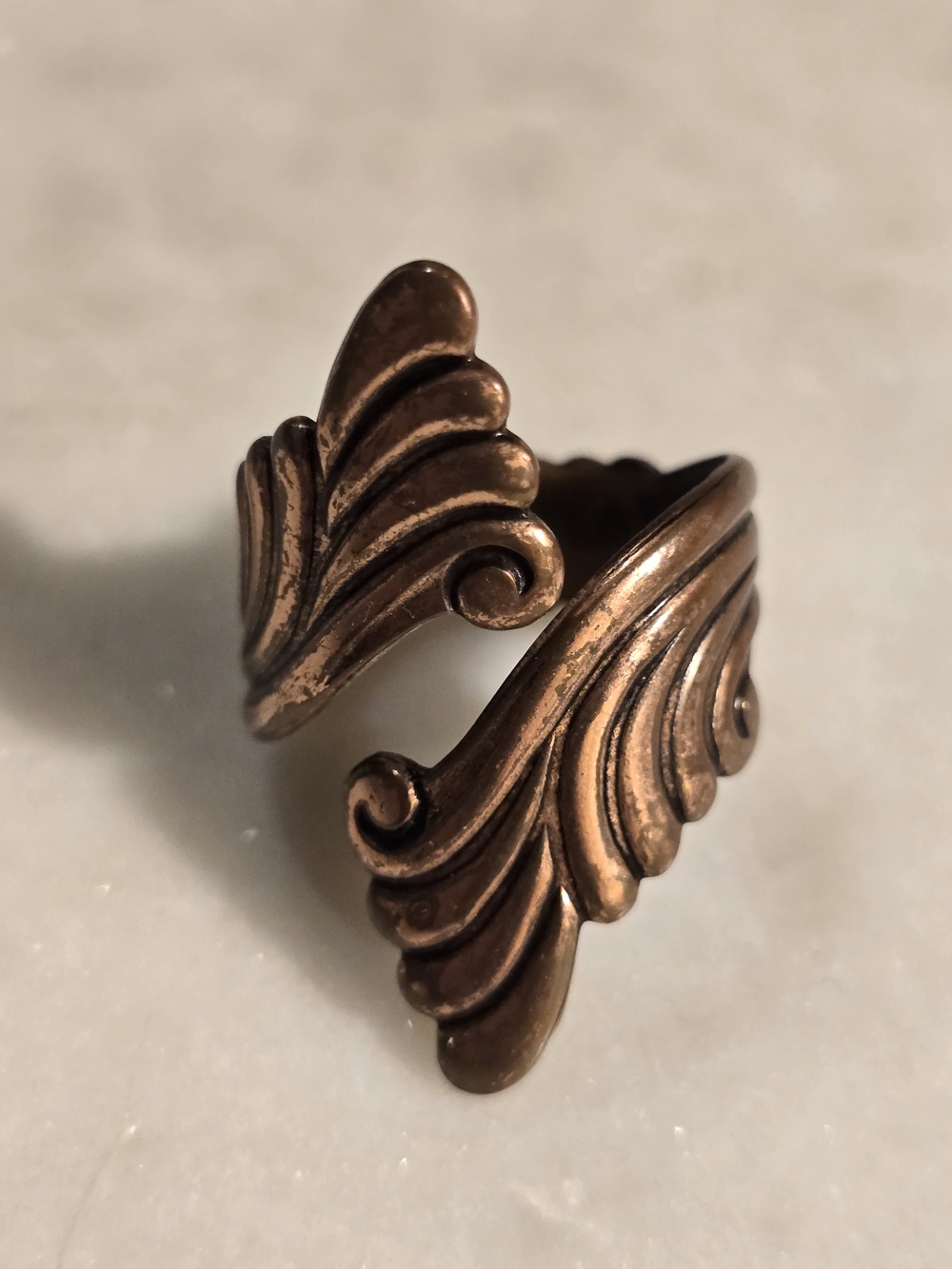Copper Leaf Wrap Ring - Sculpted Antique Copper Tone